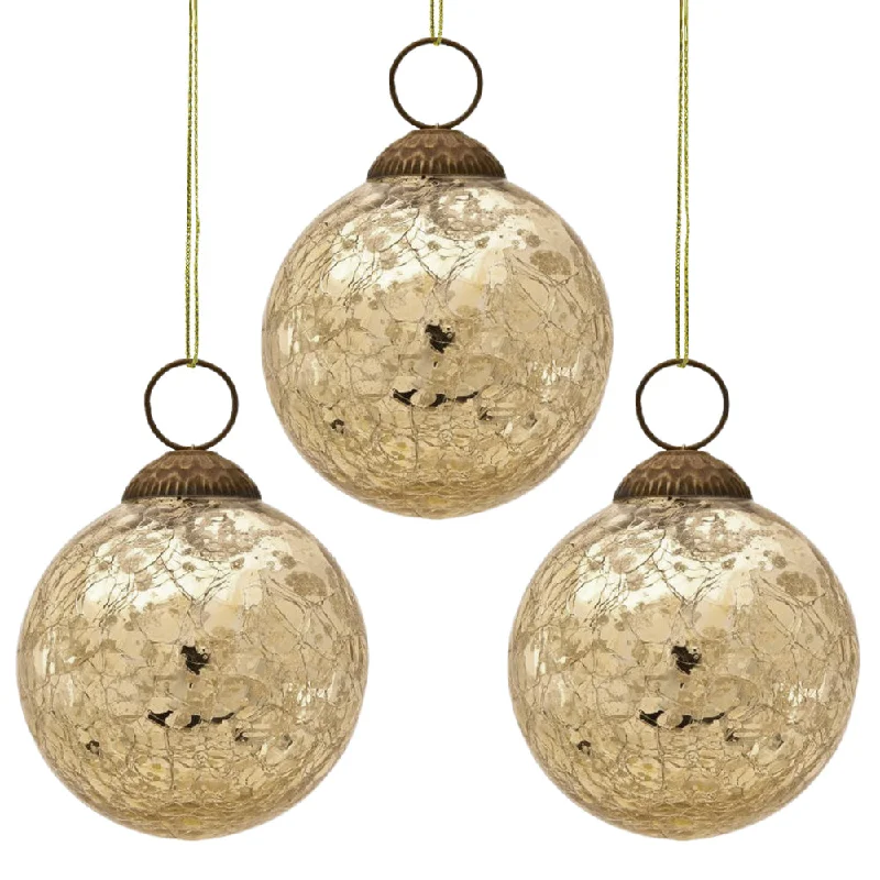 Soft white Edison light bulbs3-PACK | 3" Gold Lana Mercury Crackle Ball Glass Ornament Christmas Tree Decoration