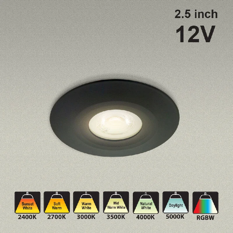 Track lighting with swivel heads for precise aimingVBD-MTR-14B Low Voltage IC Rated Downlight LED Light Fixture, 2.5 inch Round Black