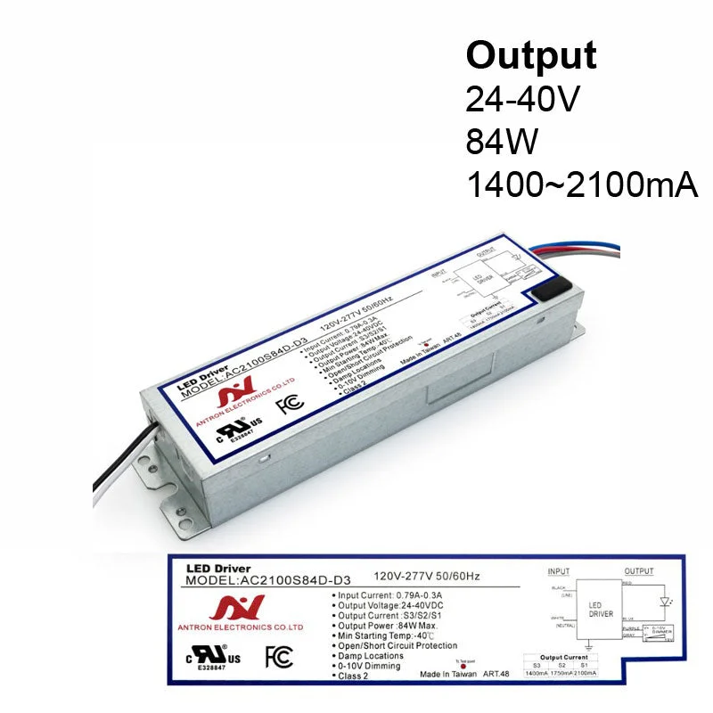 Track lighting with colored glass accentsANTRON AC2100S84D-D3 Constant Current LED Driver with Selectable Current 1400-1750-2100mA 84W