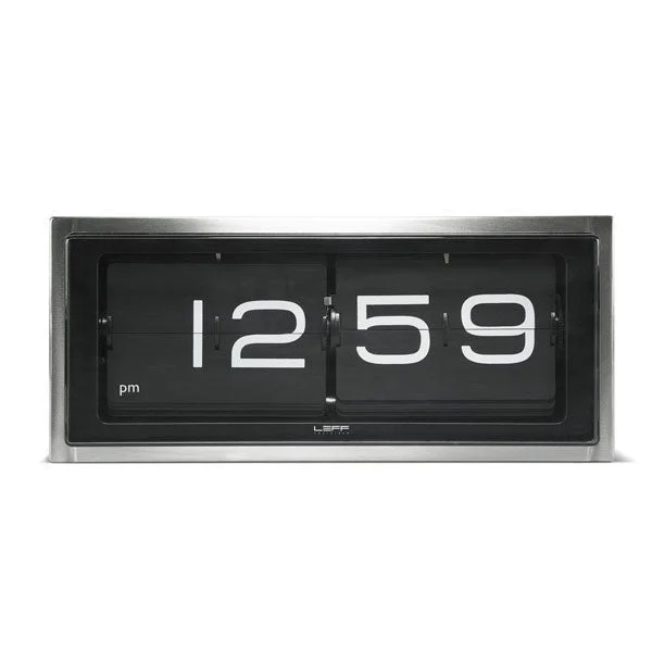 Stainless Steel - Black 24hr Brick Wall / Desk Clock by Leff Amsterdam