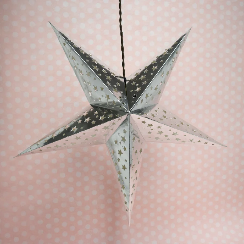 Edison light bulbs with antique finish26" Silver Foil Cut-Out Paper Star Lantern, Hanging Wedding & Party Decoration