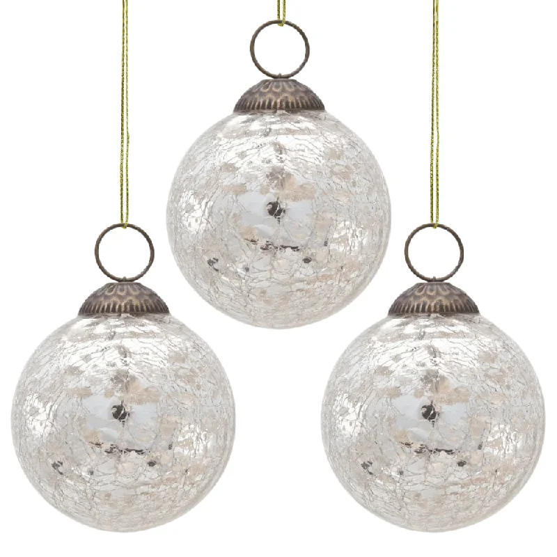 Edison light bulbs with decorative filaments3-PACK | 3" Silver Lana Mercury Crackle Ball Glass Ornament Christmas Tree Decoration