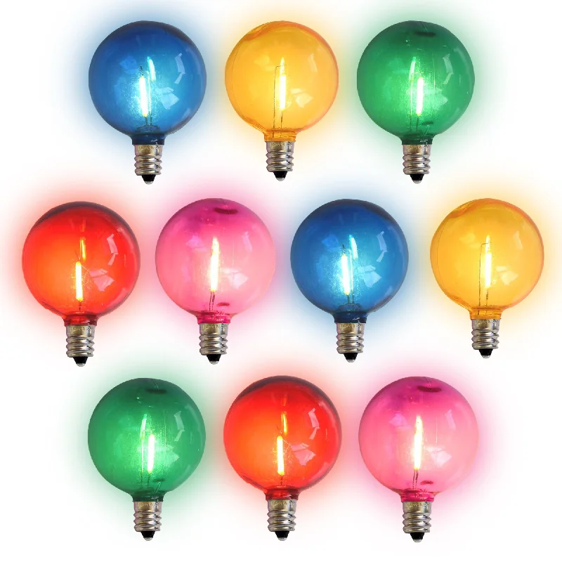 Waterproof Edison light bulbs for patios10-PACK Multi-Color LED Filament G50 Globe Shatterproof Energy Saving Color Light Bulb, Dimmable, 1W,  E12 Candelabra Base