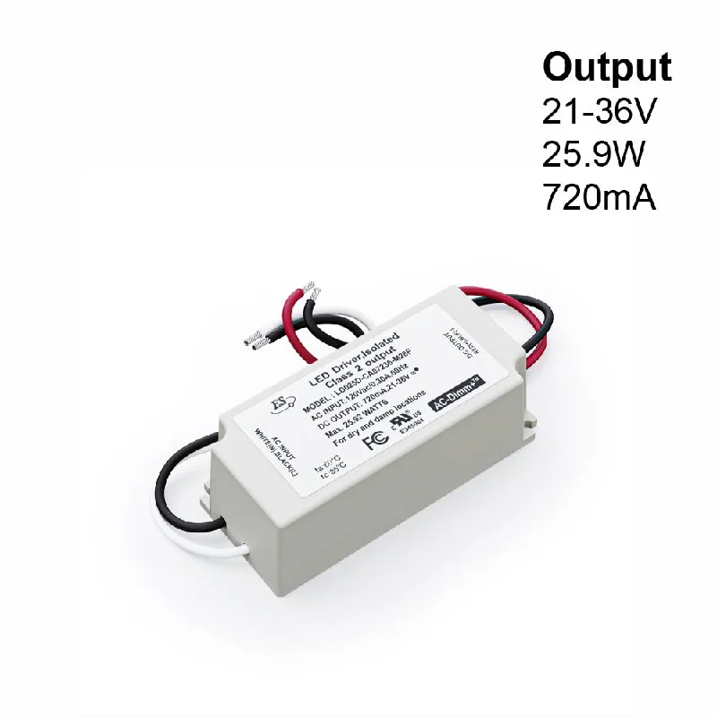 Track lighting with integrated LED driversES LD025D-CA07236-M28F Constant Current LED Driver, 720mA 21-36V 26W