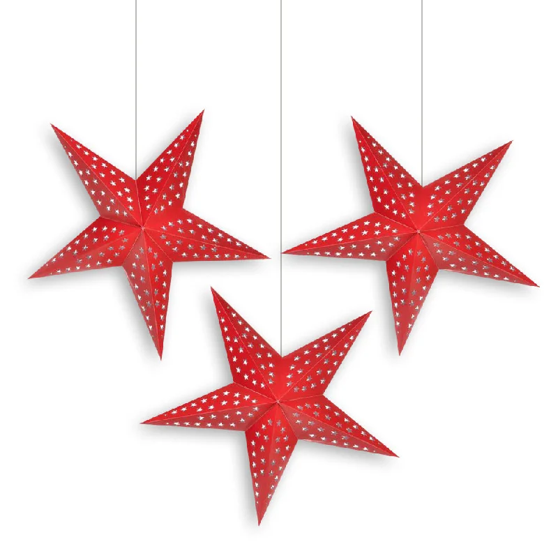 Replaceable filament Edison light bulbs3-PACK Red Starry Night 24" Illuminated Paper Star Lanterns Hanging Decorations