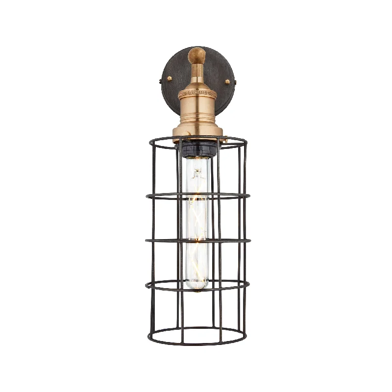 Edison screw base light bulbsBrooklyn Wire Cage Wall Light - 5 Inch - Pewter - Cylinder