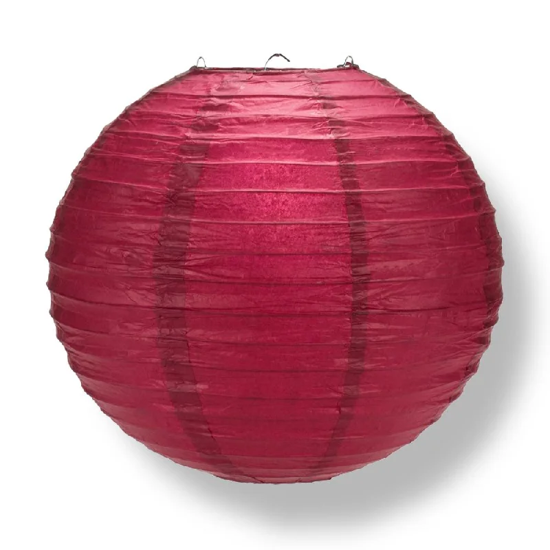 Filament style LED Edison light bulbs24" Velvet Red Round Paper Lantern, Even Ribbing, Chinese Hanging Wedding & Party Decoration