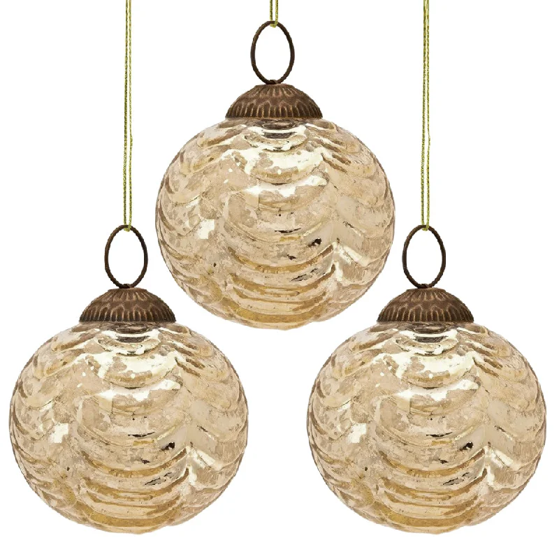 Large size Edison light bulbs for statement pieces3-PACK | 2.5" Gold Nola Mercury Glass Waved Ball Ornament Christmas Decoration