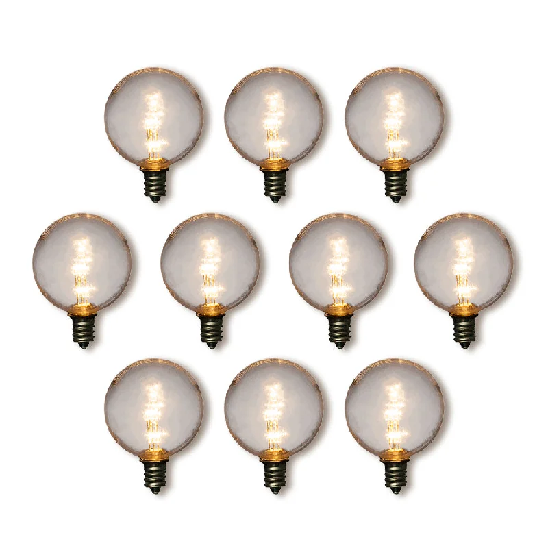 Modern Edison light bulbs with advanced filaments10-Pack Warm White .5-Watt LED G40 Globe Light Bulb, Shatterproof, E12 Candelabra Base