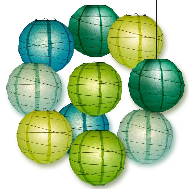 Soft white Edison light bulbsGreen Party Pack Crisscross Paper Lantern Combo Set (10 pc Set)