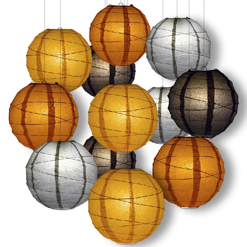 Frosted glass Edison light bulbsHalloween Celebration Party Pack Crisscross Ribbed Paper Lantern Combo Set (12 pc Set)