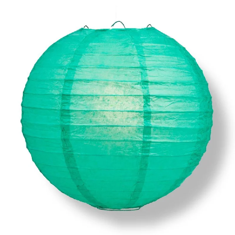 Dimmable LED Edison globe light bulbs14" Teal Green Round Paper Lantern, Even Ribbing, Chinese Hanging Wedding & Party Decoration