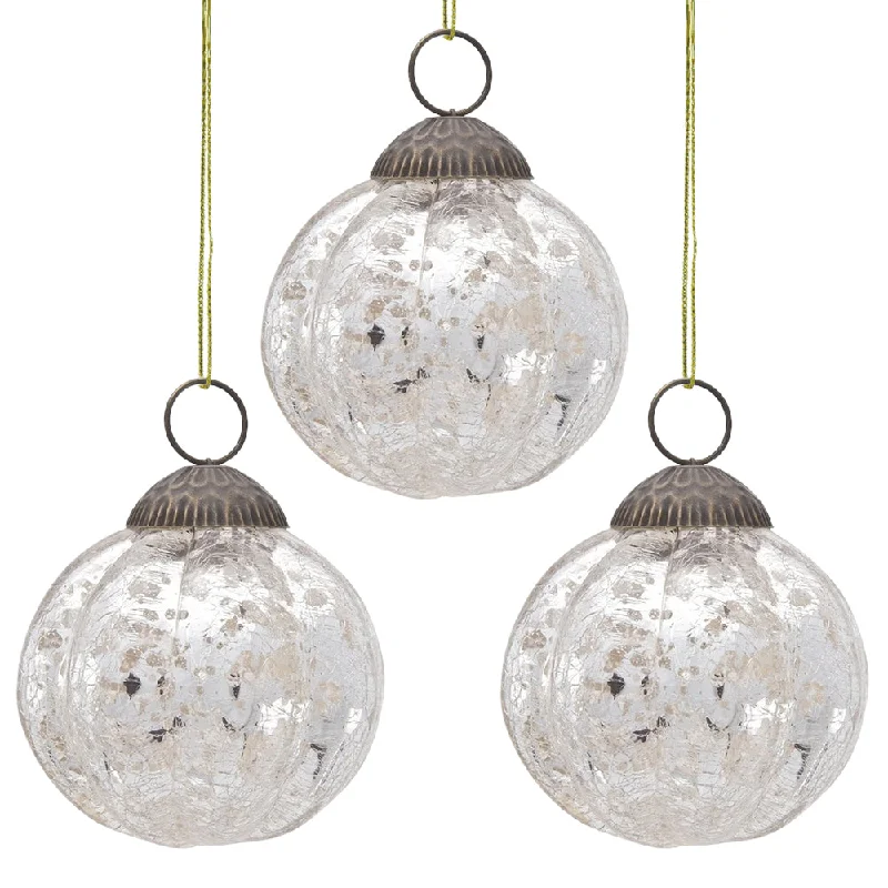 Vintage inspired LED Edison light bulbs3-PACK | 3" Silver Posey Mercury Glass Pumpkin Ornament Christmas Decoration