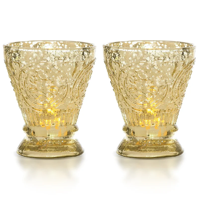 Decorative Edison light bulbs for restaurants2-PACK | Vintage Mercury Glass Candle Holder (4-Inch, Rosemary Design, Gold) - For Use with Tea Lights - For Home Decor, Parties, and Wedding Decorations