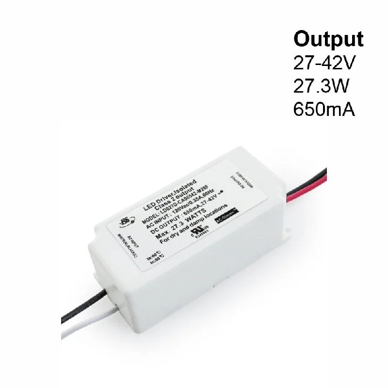 Track lighting with a sleek profileES LD027D-CA06542-M28F Constant Current LED Driver, 650mA 27-42V 27.3W max