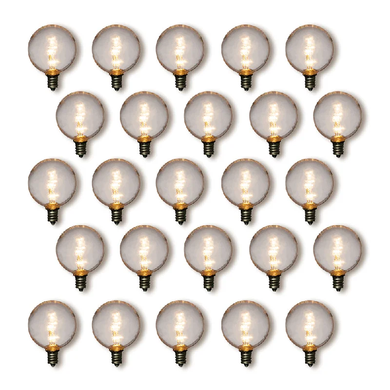 Replaceable filament Edison light bulbs25-Pack Warm White .5-Watt LED G40 Globe Light Bulb, Shatterproof, E12 Candelabra Base