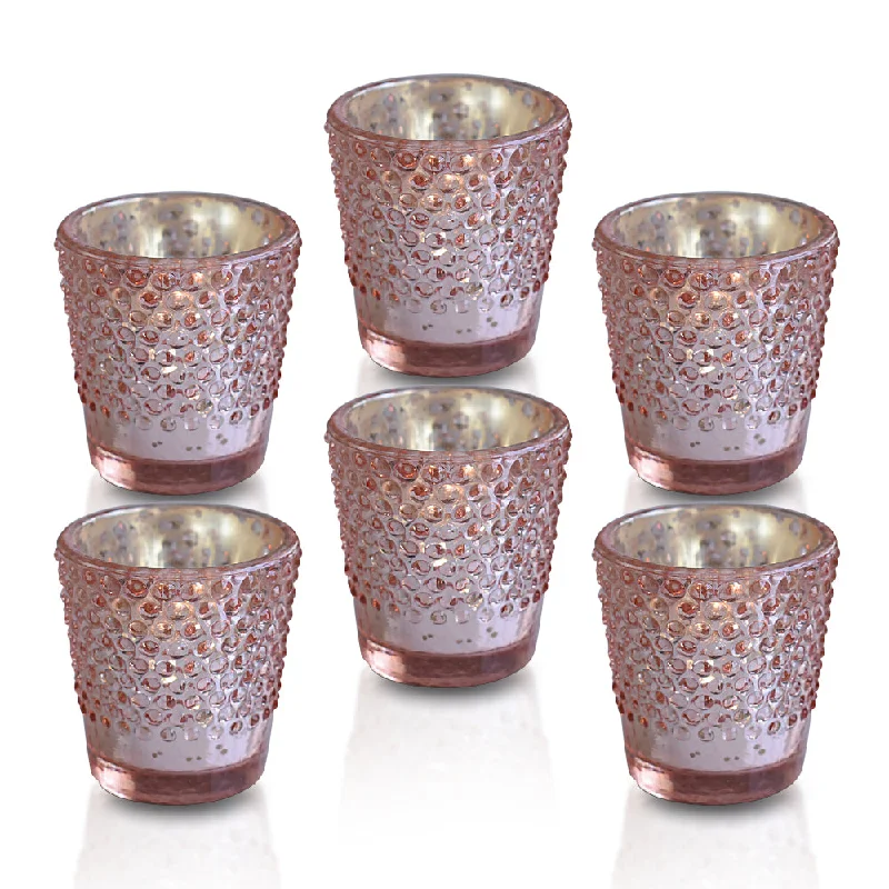 Edison light bulbs with copper bases6 Pack | Vintage Hobnail Mercury Glass Candle Holders (2.25-Inches, Candace Design, Rose Gold Pink) - For Use with Tea Lights - For Home Decor, Parties and Wedding Decorations