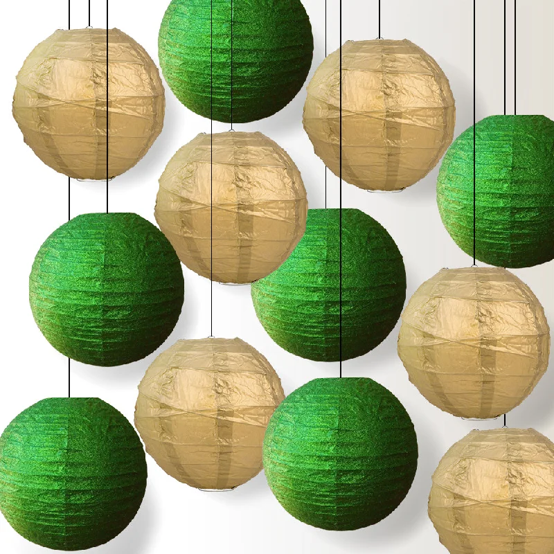 Edison screw base light bulbsGold and Green Glitter Holiday Party Pack Even Ribbing Paper Lantern Combo Set (12 pc Set)