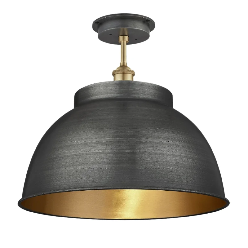 LED Edison light bulbs for energy efficiencyBrooklyn Outdoor & Bathroom Dome Flush Mount - 17 Inch - Pewter & Brass