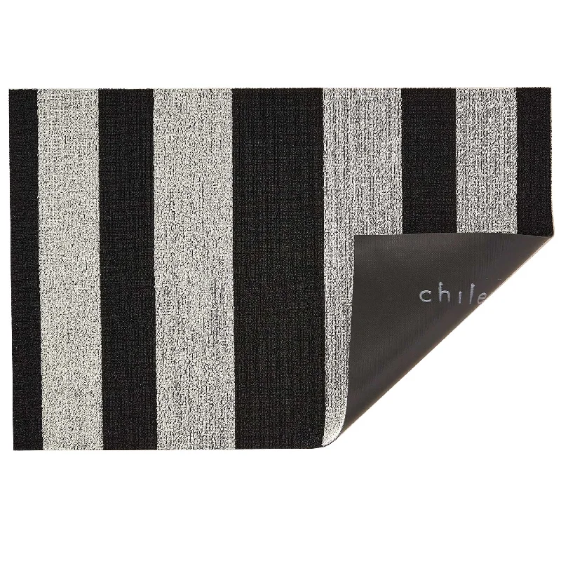 Black White Bold Stripe Shag Mat by Chilewich