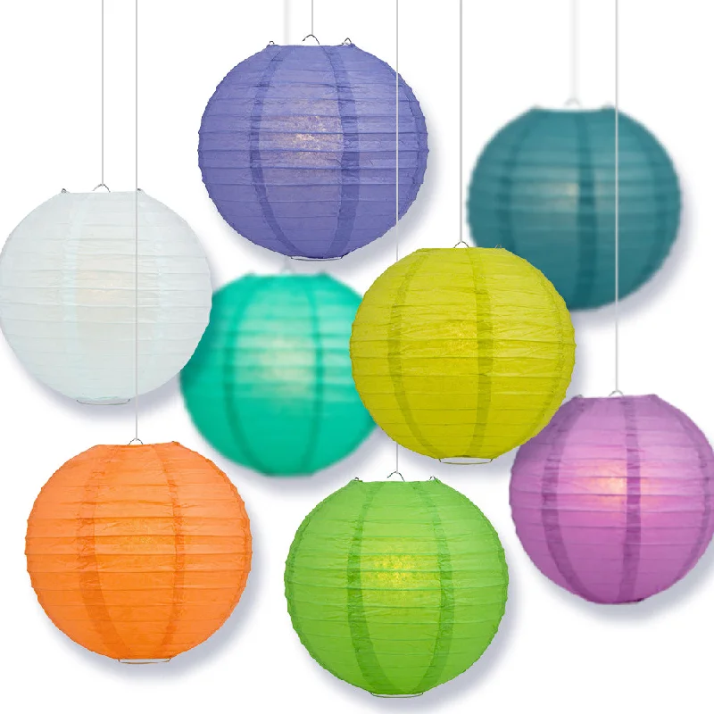 Antique Edison light bulbs with carbon filamentsAssorted Colors Round Paper Lanterns, Even Ribbing (8-Pack)