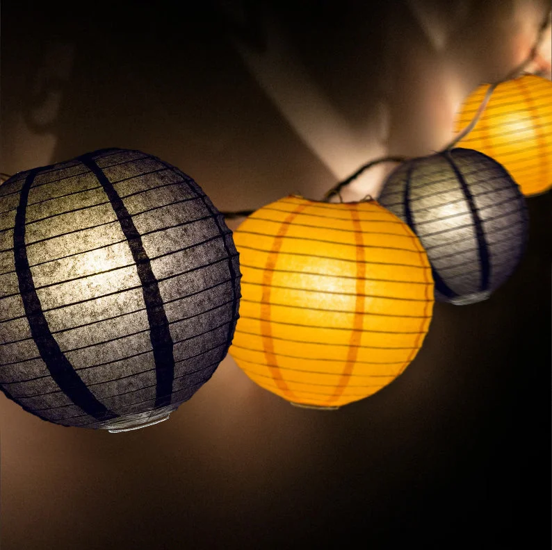 Energy saving LED Edison light bulbsHalloween Black and Orange Paper Lantern String Light Party Decoration COMBO Kit (31 FT, EXPANDABLE, White Cord)