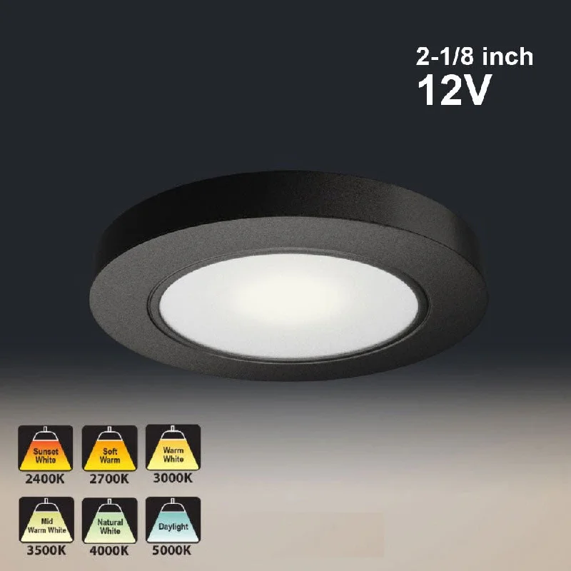 Industrial - style track lighting for loftsVBUN-R25-12V-Black Round LED Cabinet Lights, 12V 2.5W CCT(2.4K, 2.7K, 3K, 3.5K, 4K, 5K)