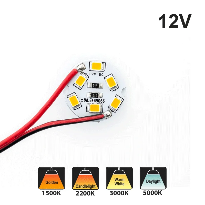 Track lighting with energy - star certificationFlat Round PCB6 SMD 3528 Constant Voltage LED Module, 12V 0.6W 110mA (1.5K-1.7K, 2.2K, 3K, 5K)