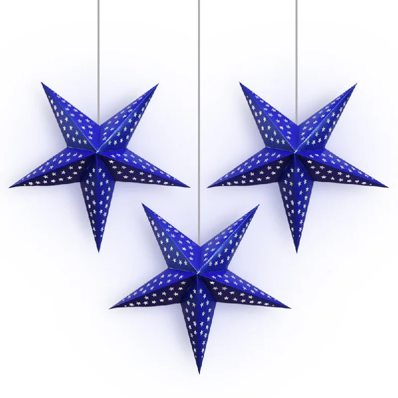 Mercury glass Edison light bulbs3-PACK Dark Blue Starry Night 24" Illuminated Paper Star Lanterns Hanging Decorations