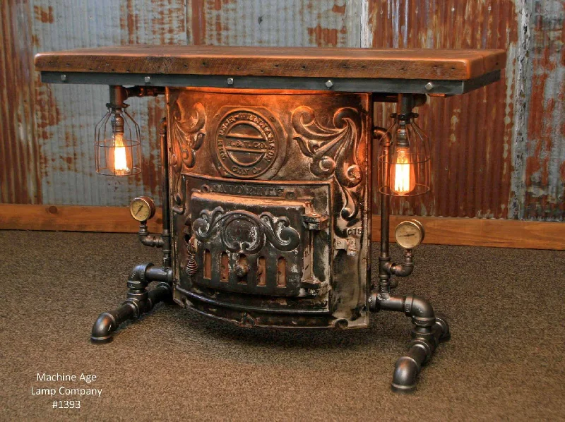 Industrial Area Lighting for Large Open SpacesSteampunk Industrial Antique Stove Boiler Door Table, Barn wood Top #1393 - SOLD