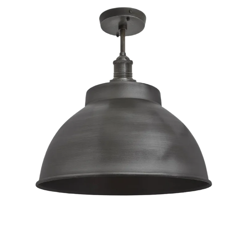 Frosted glass Edison light bulbsBrooklyn Dome Flush Mount - 13 Inch - Pewter