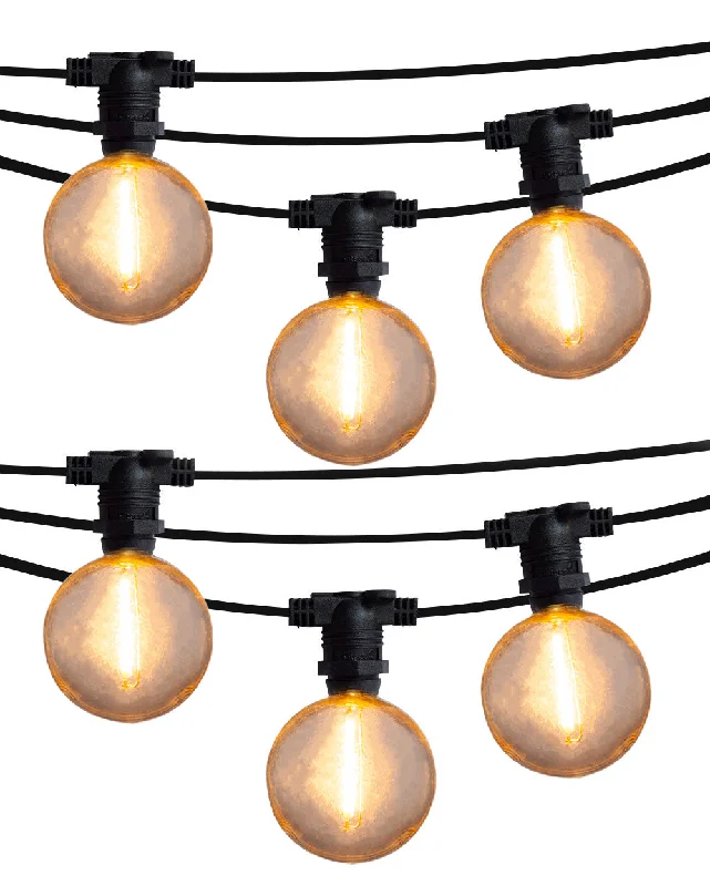 Replaceable filament Edison light bulbs25 Socket Outdoor Commercial String Light Set, Shatterproof LED Bulbs, 29 FT Black Cord w/ E12 C7 Base, Weatherproof