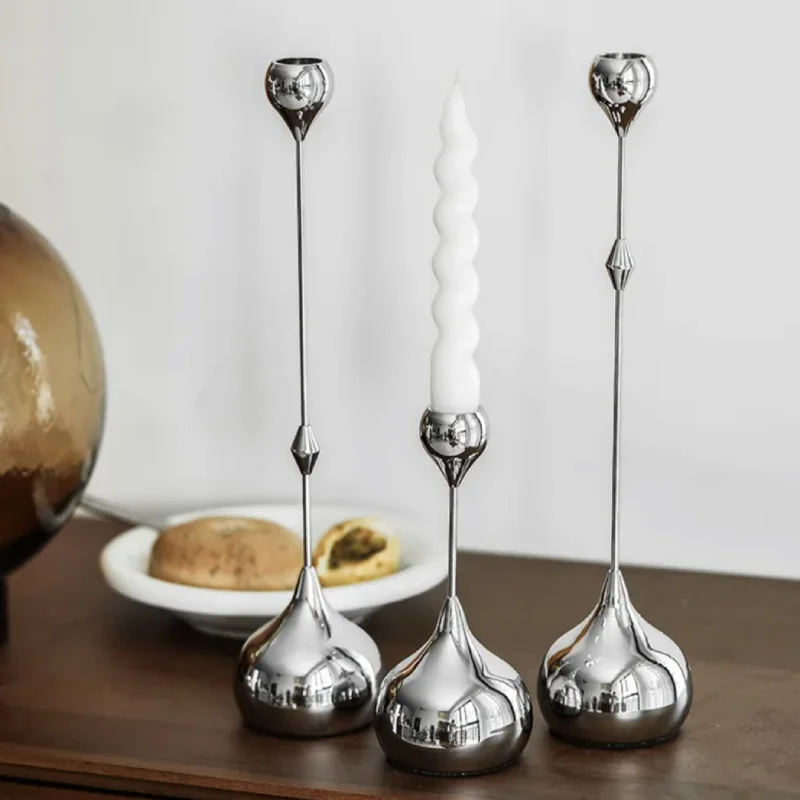 Frosted glass Edison light bulbsChrome Drop Dining Candle Holder Set