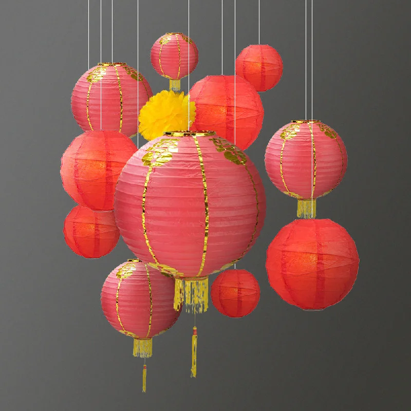 Decorative Edison light bulbs for restaurants13-pc Red Chinese New Year Celebration Party Pack Paper Lantern Combo Set