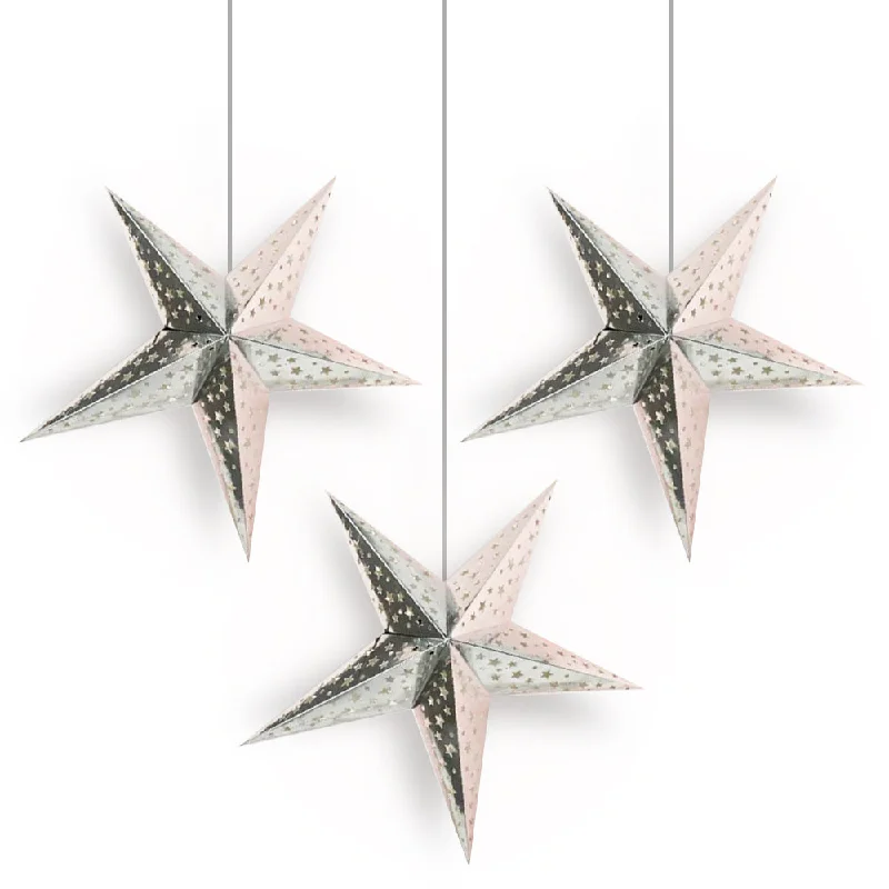 Small size Edison light bulbs3-PACK Silver Starry Night 26" Illuminated Paper Star Lanterns Hanging Decorations