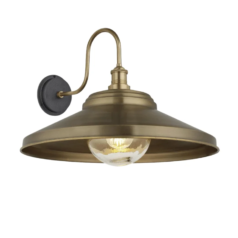 Replaceable filament Edison light bulbsSwan Neck Outdoor & Bathroom Giant Step Wall Light - 18 Inch - Brass