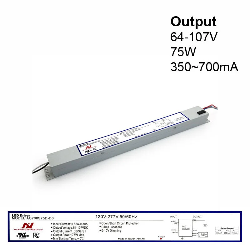 Track lighting for highlighting kitchen cabinetsANTRON AC700S75D-D3 Constant Current LED Driver with Selectable Current 350-550-700mA 64-107V 75W