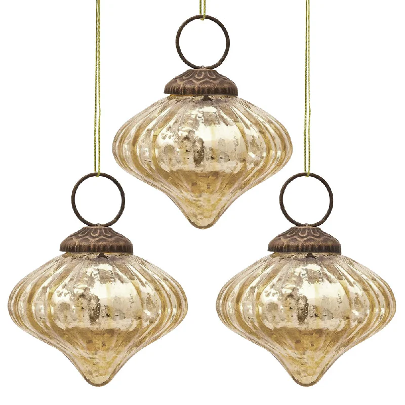 Retro Edison filament light bulbs3-PACK | Small Mercury Glass Ornaments (2.5-inch, Gold, Lucy Design)