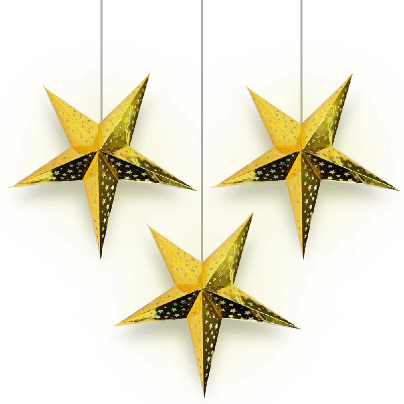 Edison light bulbs for commercial spaces3-PACK Gold Starry Night 26" Illuminated Paper Star Lanterns Hanging Decorations