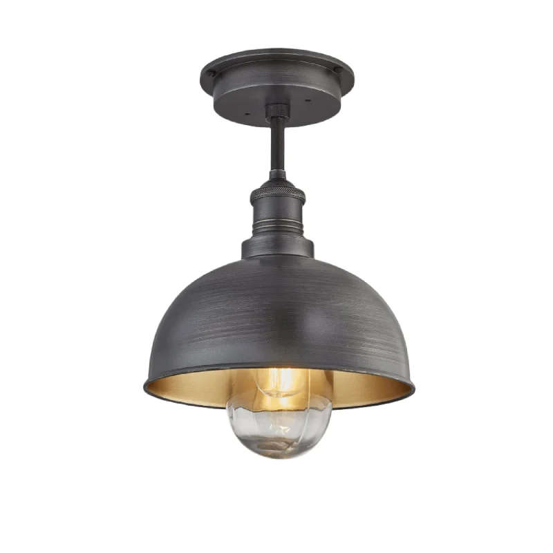 Squirrel cage filament Edison light bulbsBrooklyn Outdoor & Bathroom Dome Flush Mount - 8 Inch - Pewter & Brass