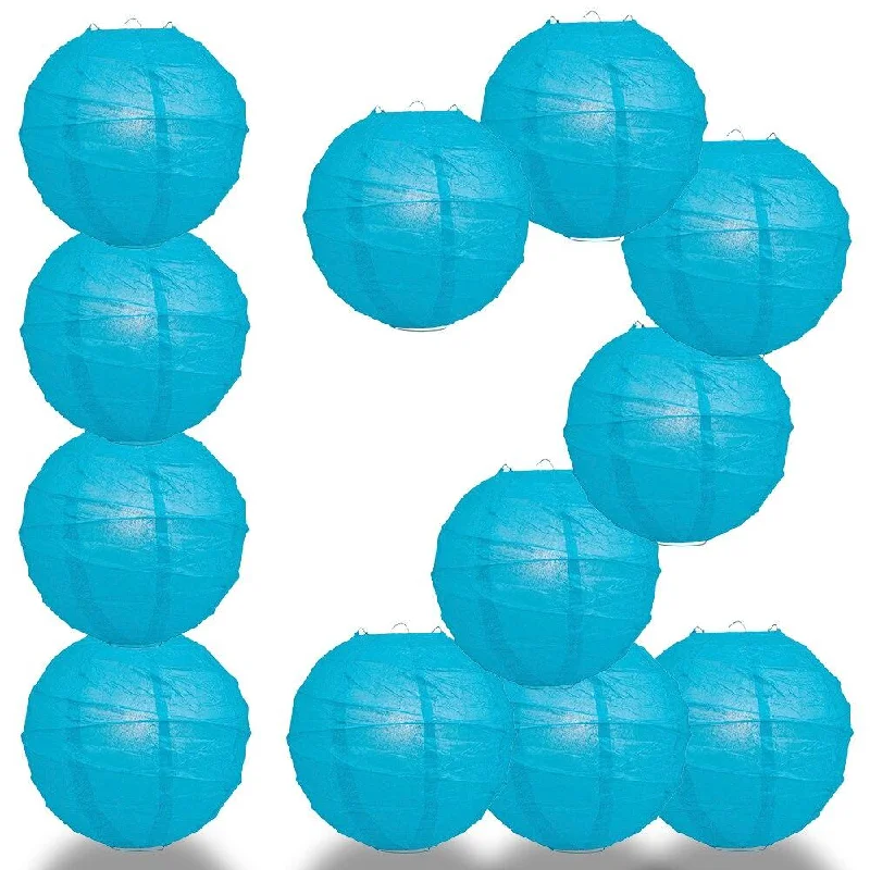 Daylight white Edison light bulbsBULK PACK (12) 24" Turquoise Round Paper Lantern, Crisscross Ribbing, Chinese Hanging Wedding & Party Decoration