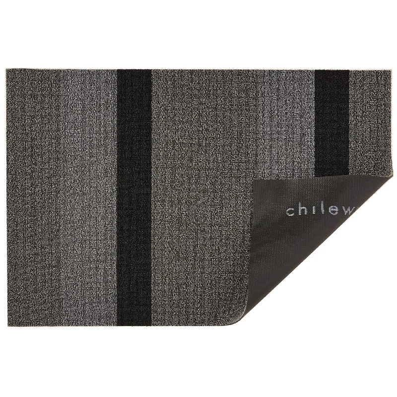 Silver Black Bold Stripe Shag Mat by Chilewich