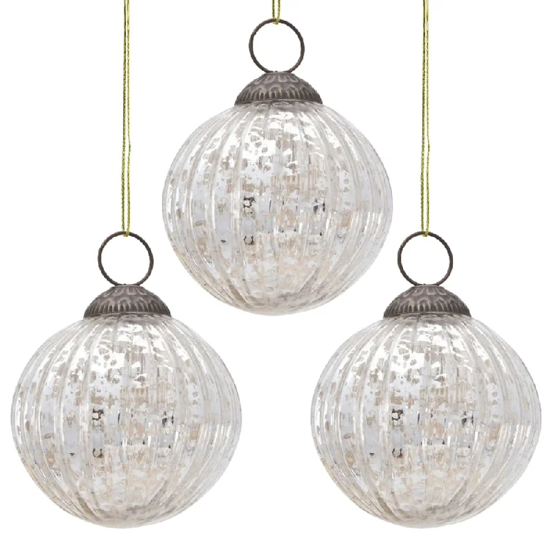 Edison light bulbs with copper bases3-PACK | 3" Silver Mona Mercury Glass Lined Ball Ornament Christmas Decoration