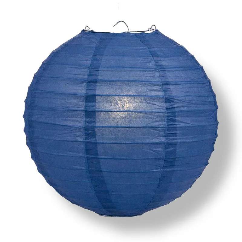 Replaceable filament Edison light bulbs6" Navy Blue Round Paper Lantern, Even Ribbing, Chinese Hanging Wedding & Party Decoration