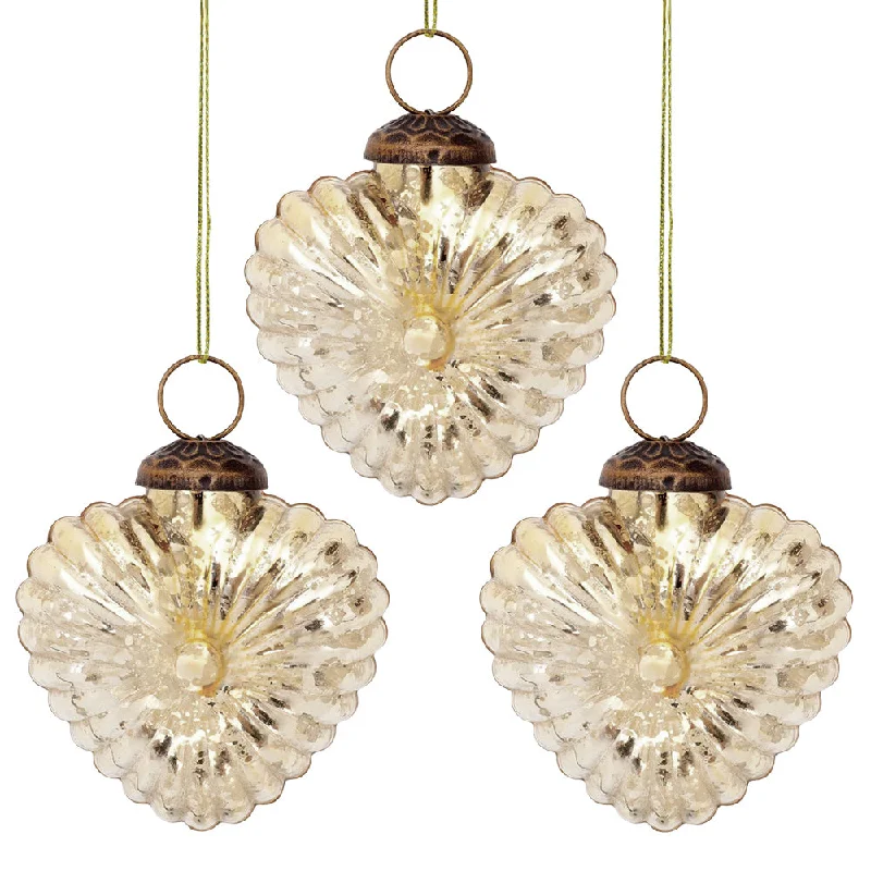 Edison style vintage light bulbs3-PACK | Small Glass Ornament (3-Inch, Gold, Viola Heart Design)