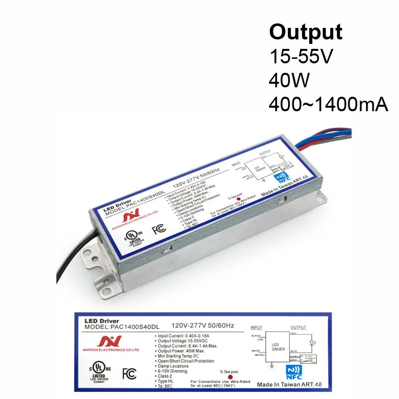 Track lighting for updating office lobbiesANTRON PAC1400S40DL Constant Current Programmable LED Driver with Custom Output Current 400-1400mA 15-55V 40W max