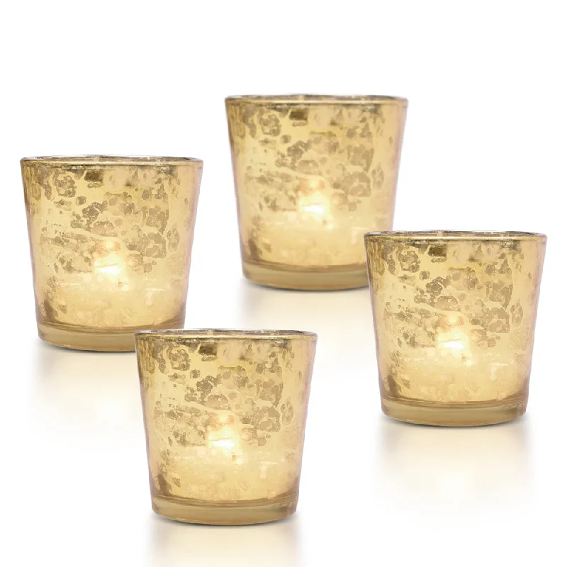 Outdoor rated Edison light bulbs4-PACK | Vintage Mercury Glass Candle Holders (2.5-Inch, Lila Design, Liquid Motif, Gold) - For Use with Tea Lights - For Parties, Weddings and Homes