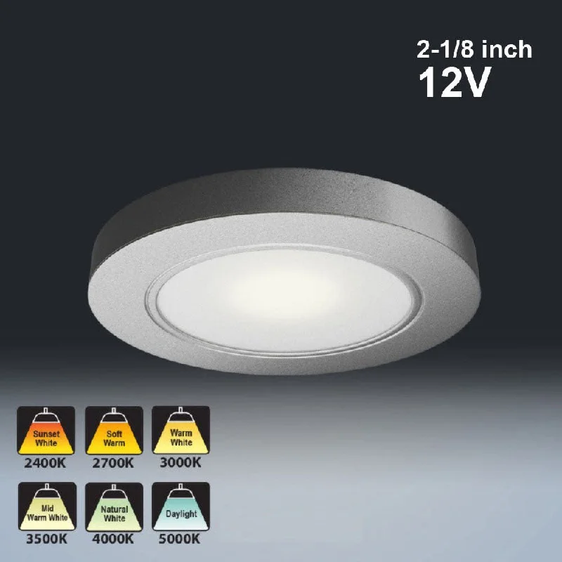 Track lighting with a minimalist track designVBUN-R25-12V-Silver Grey Round LED Cabinet Lights, 12V 2.5W CCT(2.4K, 2.7K, 3K, 3.5K, 4K, 5K)