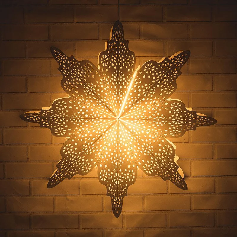 Edison light bulbs with antique finishPizzelle Paper Snowflake Lantern (29-Inch, Bright White, Holiday Moroccan Snowflake Design) - Great With or Without Lights - Holiday and Snowflake Decorations