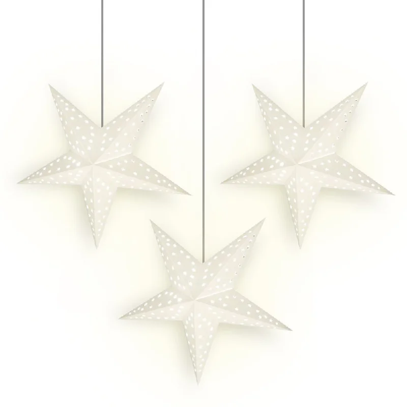 Nickel plated base Edison light bulbs3-PACK White Starry Night 24" Illuminated Paper Star Lanterns Hanging Decorations